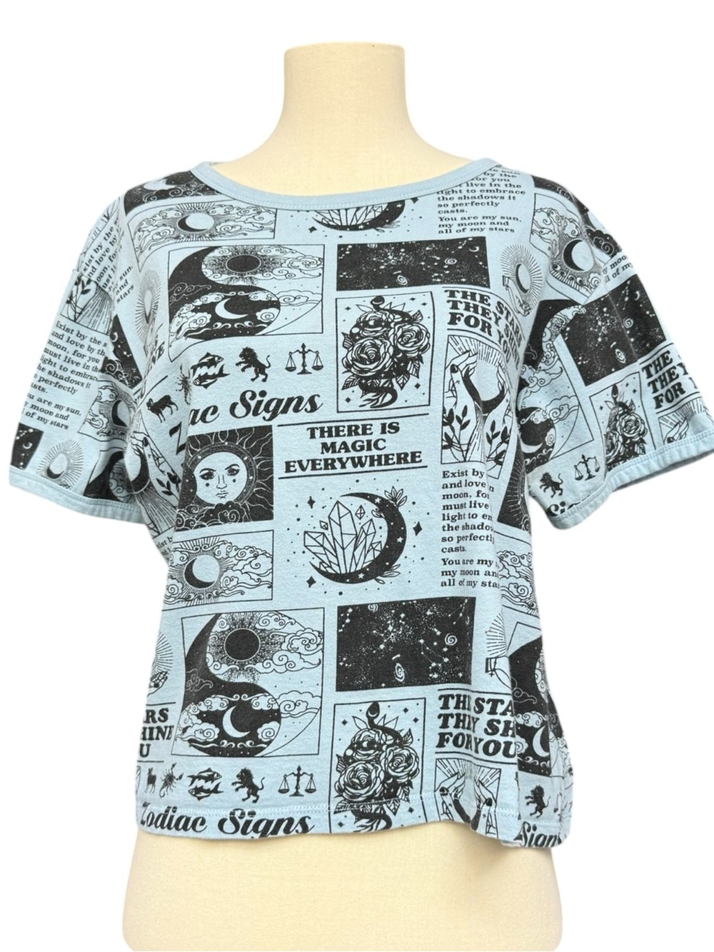 Vibe N Light Blue Zodiac Graphic Tee Shirt Large, Astrology Zodiac Print